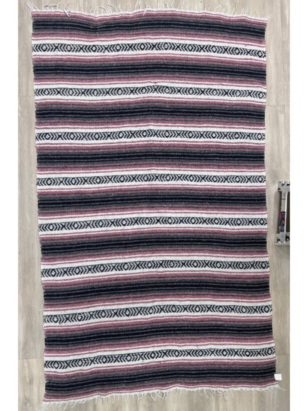 Vintage Mexican Blanket Southwest Saltillo Serape 72x42" Falsa Striped Pink Gray